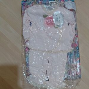 Charming Pink And Cream Baby Girl Matching Set With Rose Accent. Size 3 Mos.